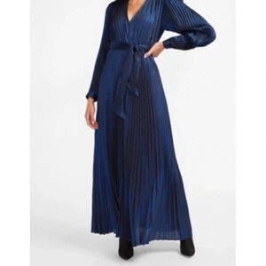 EXPRESS metallic pleated tie front maxi dress